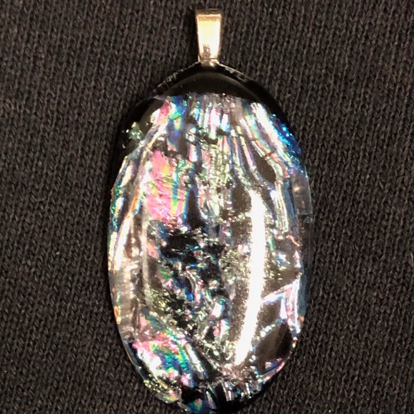 Dichroic Fused Glass Pendant Cabochon Necklace - Picture 1 of 9